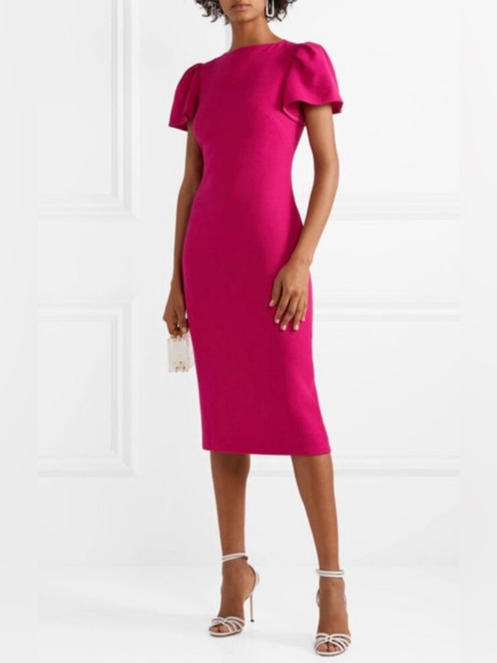 Brandon Maxwell Flutter Sleeve Wool Creep Sheath Dress In Fuchsia Size 10 $1,895